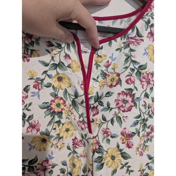 Nos Vintage 80s Barbizon Knit Nightgown Floral Cotton Blend Henley Sleep Shirt M - Picture 5 of 6
